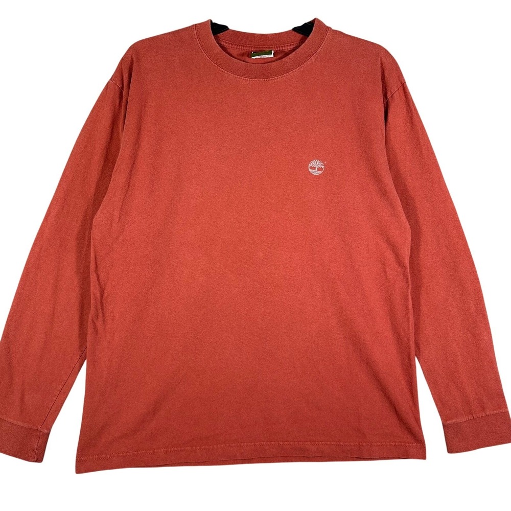 Timberland Long Sleeve T-Shirt Men Medium Red Cotton Graphic Logo Crew Neck Y2K - Picture 2 of 7